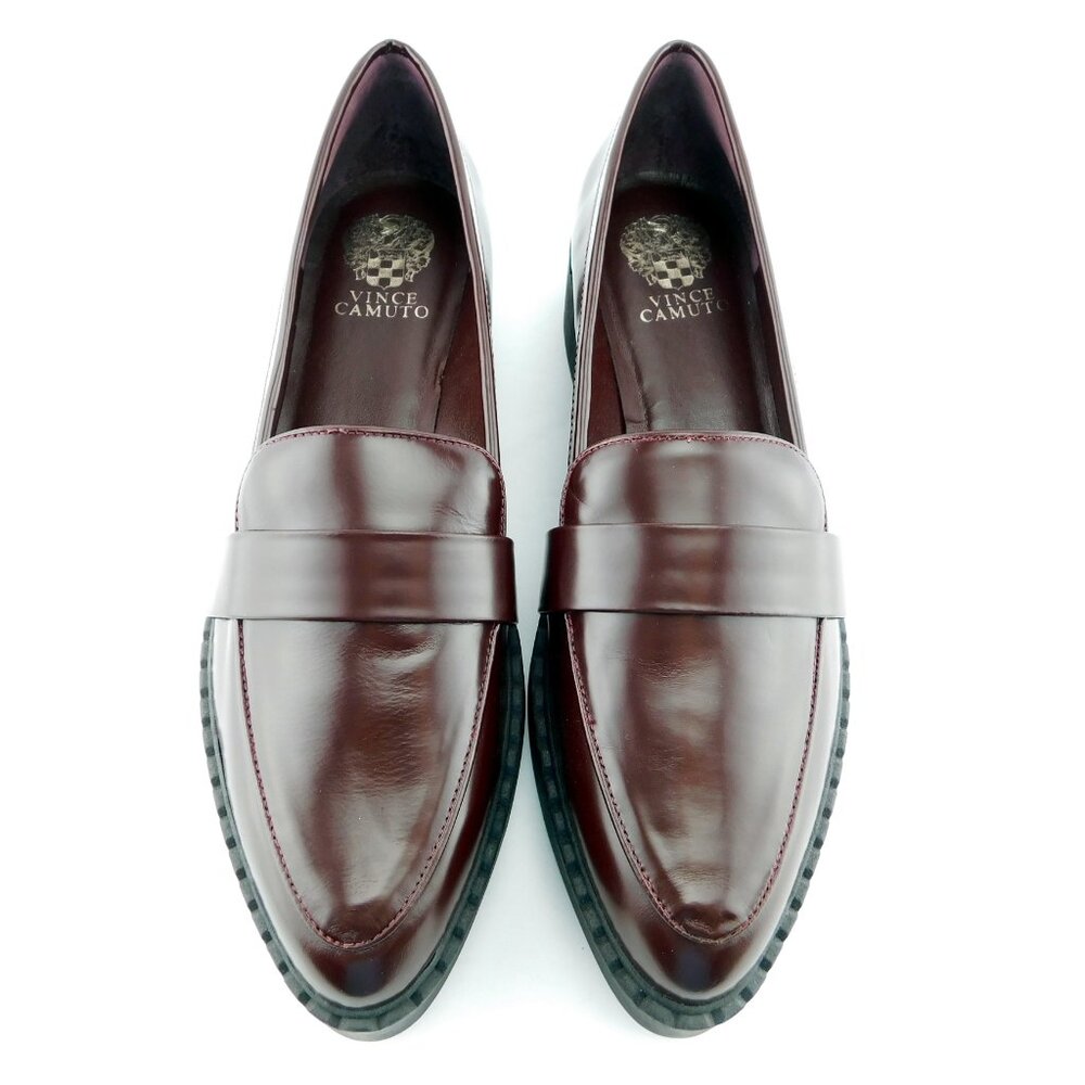 Unworn VINCE CAMUTO Burgundy Leather Platform Block Heel Slip-on Loafers 12